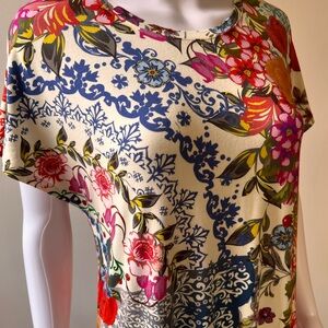 Johnny Was Multicolor Floral Short Sleeve Top